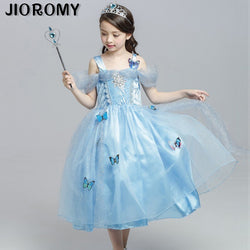 Princess Party Dress Blue Butterfly Dress Children's Wear Strapless Sling Dress Kids' Clothes K1