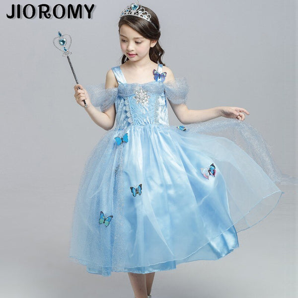 Princess Party Dress Blue Butterfly Dress Children's Wear Strapless Sling Dress Kids' Clothes K1