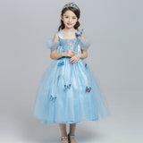 Princess Party Dress Blue Butterfly Dress Children's Wear Strapless Sling Dress Kids' Clothes K1
