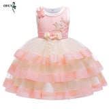 Girls Sleeveless Embroidered Dress New popular Kids' Clothes Christmas Dress European Style Princess Dress Pink and Red 2 Colors