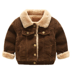 Kids' Overcoat Autumn And Winter Corduroy Cotton-padded Clothes BOY'S Girls Long Sleeve Rabbit Fur Fold-down Collar Brushed And