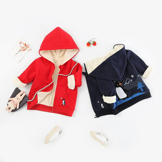 Baby Coat 1-3 Years Old Baby Nursing Hooded Trench Coat Cartoon Kids' Overcoat Thick plus Velvet CHILDREN'S Clothes Fashion