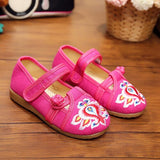 Veowalk 2-14 Years Children Comfort Canvas Flat Shoes Little Girls Cotton Embroidered Shoes Chinese Style Kids' Walking Shoes