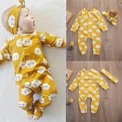 Infant Newborn Baby Kids Girls Rompers Jumpsuit Headband 2pcs Girls Sets Outfits Cute Printed Baby Girls Clothes 0-18 Months