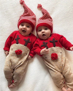 HOT Newborn Infant Unisex Baby Boys Girl Xmas Deer Clothes Hat Cotton Cute Romper Pullover Jumpsuit Outfit Christmas Costume Set