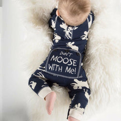 Don't Moose with Me print Long Sleeve Blue Romper For Baby Boy Autumn Winter Clothes