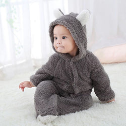 2019 New Winter Baby Clothes Flannel Baby Boy Clothes Cartoon Animal 3D Bear Ear Romper Jumpsuit Warm Newborn Infant Romper