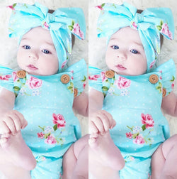 Newborn Baby Girls Floral One-pieces Romper Sunsuit Headband Clothes Set 0-24M