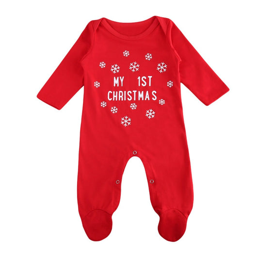 Pudcoco Snow Print Girls Red Christmas Fashion Rompers Bebe My 1st Christmas Letter Costumes for Kids Clothes Infant Clothing