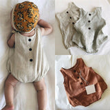 2019 Summer Newborn Baby Girl Boy Clothes Cotton Linen Sleeveless Button Bodysuit Outfits Set