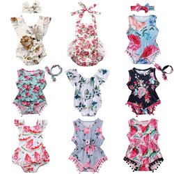 Infant Newborn Baby Girls Romper Summer Baby Clothes Flower Watermelon Print Tassel Jumpsuit Playsuit Sunsuit Baby Girl Costumes