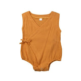 2019 Cute Newborn Infant Baby Girls Clothes Sleeveless Solid Romper Cotton Linen Kimono Jumpsuit Clothes 0-18M