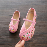 Veowalk Chinese Embroidered Girls Cotton Flat Shoes Comfort Children Canvas Mary Jane Ballet Flats Kids' Embroidery Dance Shoes