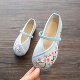 Veowalk Chinese Embroidered Girls Cotton Flat Shoes Comfort Children Canvas Mary Jane Ballet Flats Kids' Embroidery Dance Shoes
