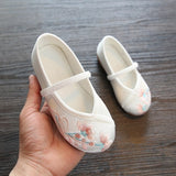 Veowalk Chinese Embroidered Girls Cotton Flat Shoes Comfort Children Canvas Mary Jane Ballet Flats Kids' Embroidery Dance Shoes