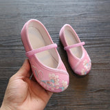 Veowalk Chinese Embroidered Girls Cotton Flat Shoes Comfort Children Canvas Mary Jane Ballet Flats Kids' Embroidery Dance Shoes