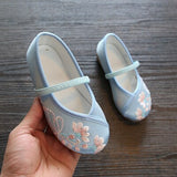 Veowalk Chinese Embroidered Girls Cotton Flat Shoes Comfort Children Canvas Mary Jane Ballet Flats Kids' Embroidery Dance Shoes