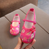 Veowalk Chinese Embroidered Girls Cotton Flat Shoes Comfort Children Canvas Mary Jane Ballet Flats Kids' Embroidery Dance Shoes