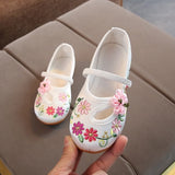 Veowalk Chinese Embroidered Girls Cotton Flat Shoes Comfort Children Canvas Mary Jane Ballet Flats Kids' Embroidery Dance Shoes
