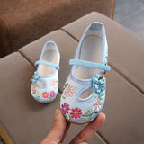 Veowalk Chinese Embroidered Girls Cotton Flat Shoes Comfort Children Canvas Mary Jane Ballet Flats Kids' Embroidery Dance Shoes