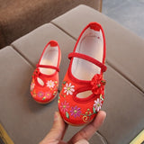 Veowalk Chinese Embroidered Girls Cotton Flat Shoes Comfort Children Canvas Mary Jane Ballet Flats Kids' Embroidery Dance Shoes